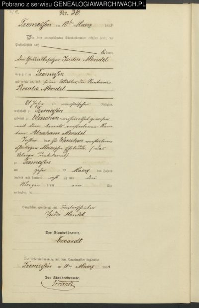 akt zgonu Rosalie Mendel_1883