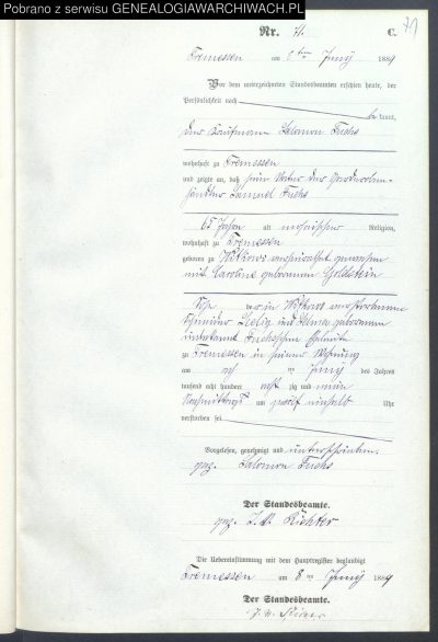 akt zgonu Samuel Fuchs 1889